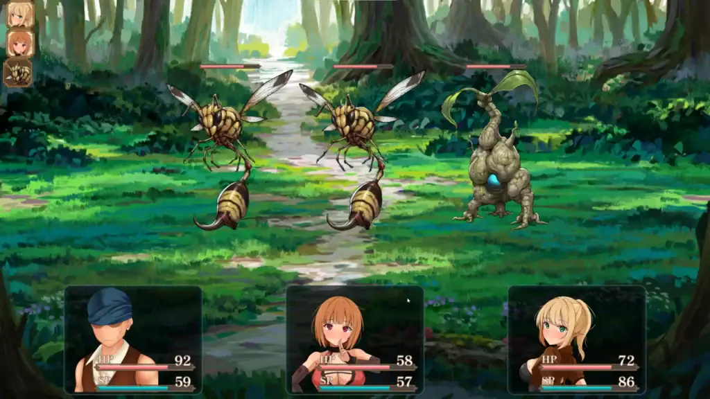 RPG戰鬥畫面，主角與女角對抗怪物敵人｜RPG战斗画面，主角与女角对抗怪物敌人｜RPGバトル画面、主人公とヒロインたちがモンスターと戦う