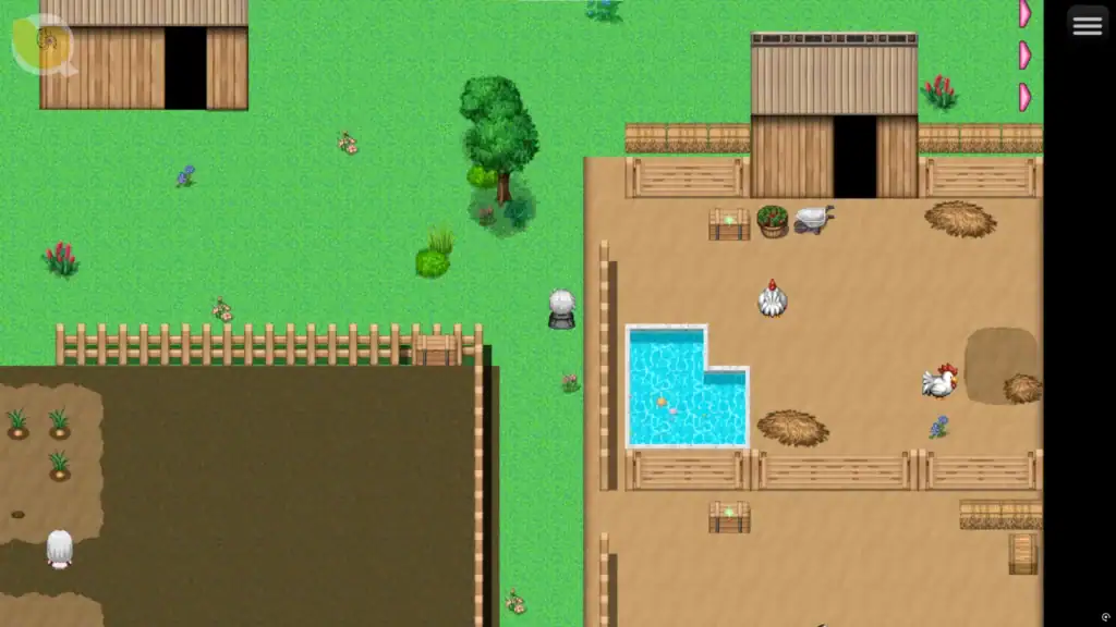 無人島農場中種植作物與飼養牛雞的畫面｜无人岛农场中种植作物与饲养牛鸡的画面｜無人島の畑で作物を育て、牛やニワトリを飼育している様子