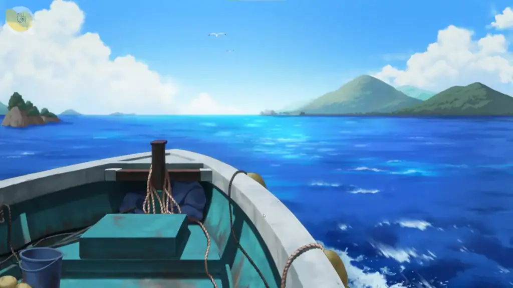 SUMMER ～夏の14日～ 主角搭船前往離島的海面景色｜SUMMER ～夏の14日～ 主角搭船前往离岛的海面景色｜SUMMER ～夏の14日～ の主人公が船で島へ向かう海の風景｜SUMMER ～Natsu no 14-nichi～ scene of the protagonist traveling to the island by boat, overlooking the sea