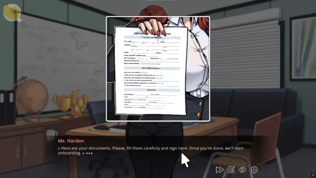新上司在辦公室遞出文件並要求男主繼續工作的場景，《Girls, I just want to get paid!》劇情畫面｜新上司在办公室递出文件并要求男主继续工作的场景，《Girls, I just want to get paid!》剧情画面｜新しい上司が書類を渡し、主人公に仕事を続けろと指示する《Girls, I just want to get paid!》のシーン｜Scene where the new boss hands over documents and tells the protagonist to continue working in “Girls, I just want to get paid!”