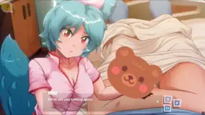 《Hey Stranger! I Dare You to Love Me!》護士與男主角在病床上的互動場景（以貼圖遮蓋重點部位）｜《Hey Stranger! I Dare You to Love Me!》护士与男主角在病床上的互动场景（以贴图遮挡重点部位）｜『Hey Stranger! I Dare You to Love Me!』看護師と主人公が病室ベッドで交流するシーン（スタンプで一部隠し）｜Nurse and protagonist interacting on a hospital bed in “Hey Stranger! I Dare You to Love Me!” (censored with sticker)