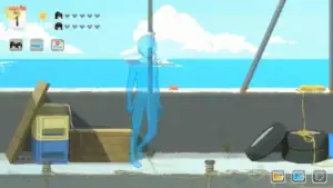 碼頭場景，主角在海邊木製平台上眺望海面｜码头场景，主角在海边木质平台上眺望海面｜主人公が桟橋で海を見渡すシーン｜The protagonist standing on a wooden pier overlooking the sea