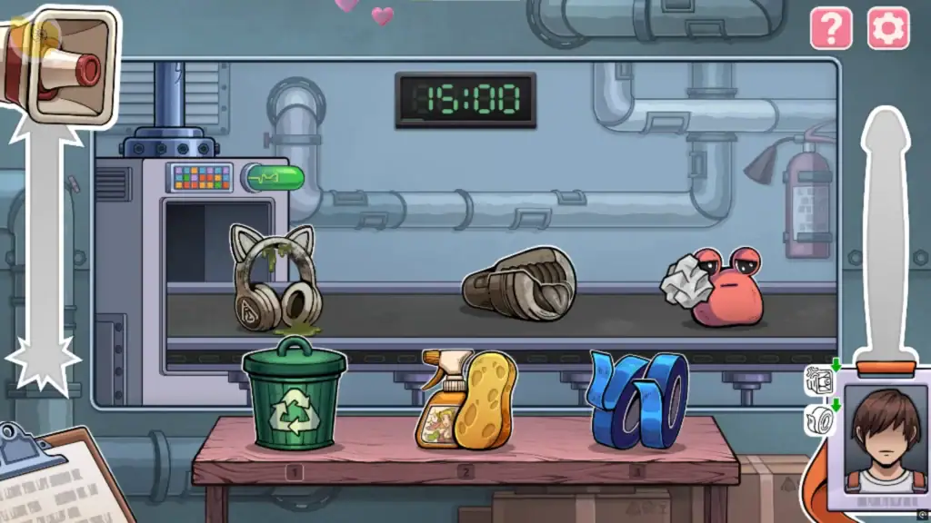 工廠流水線上出現髒污或壞掉的產品，玩家可選擇清潔或修理，《Girls, I just want to get paid!》處理系統｜工厂流水线上出现脏污或损坏产品，玩家可选择清洁或修理，《Girls, I just want to get paid!》处理系统｜汚れや破損した製品がラインに流れ、洗浄や修理で対応する《Girls, I just want to get paid!》の処理システム｜Dirty or broken items appear on the conveyor and can be cleaned or repaired in “Girls, I just want to get paid!”