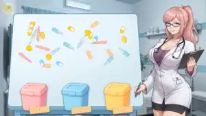 Memories with You 女角在白板前進行物品檢查的小遊戲畫面｜Memories with You 女角在白板前进行物品检查的小玩法画面｜『Memories with You』女性キャラがホワイトボードで品目チェックを行うミニゲーム｜Memories with You mini-game where a female character checks items on a whiteboard