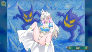 Spellbound Beauties 公主一 CG，藍色背景中白髮公主被怪影包圍｜Spellbound Beauties 公主一 CG，蓝色背景中白发公主被怪影包围｜『Spellbound Beauties』プリンセス1のCG、青い背景で白髪の姫が影に囲まれる｜Spellbound Beauties Princess 1 CG featuring a white-haired princess surrounded by shadowy figures