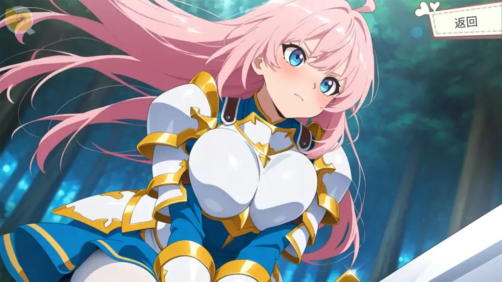 Catapult Girls 粉髮女角角色展示圖，穿著鎧甲手持武器｜Catapult Girls 粉发女角角色展示图，穿着铠甲手持武器｜『Catapult Girls』のピンク髪ヒロイン。鎧を着て武器を構える。｜Catapult Girls pink-haired heroine in armor holding a weapon.