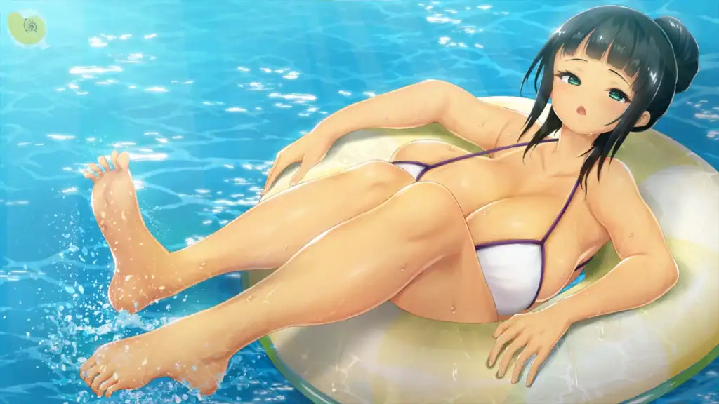 妹妹穿著白色泳裝躺在海水中的浮圈上放鬆漂浮｜妹妹穿着白色泳装躺在海水中的浮圈上放松漂浮｜妹キャラが白い水着で浮き輪に乗り海辺でくつろいでいるシーン｜The younger sister relaxing on a swim ring in the water wearing a white swimsuit