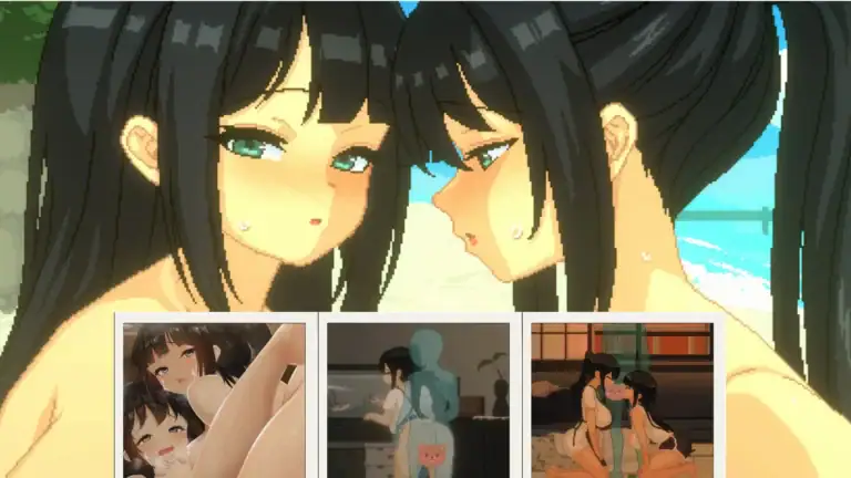 姊姊與妹妹靠近對視的海邊像素特寫｜姐姐与妹妹在海边贴近对视的像素特写｜姉と妹が海辺で見つめ合うドット演出のクローズアップ｜Close-up pixel art of the older and younger sister facing each other at the beach