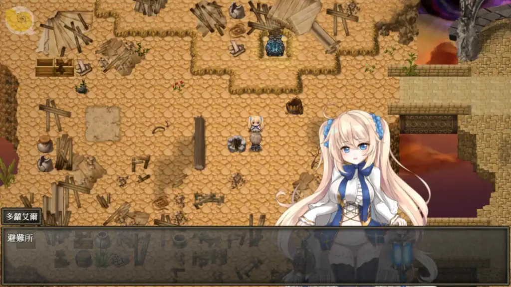 蒼色之光與魔劍鍛造師避難所畫面，主角遇見居住於避難所的神秘女性｜苍色之光与魔剑锻造师避难所画面，主角遇见居住于避难所的神秘女性｜蒼色の光と魔剣の鍛冶師 避難所シーン，拠点に住む謎の女性と出会う｜The Shimmering Horizon and Cursed Blacksmith shelter scene, protagonist meeting a mysterious woman living in the refuge