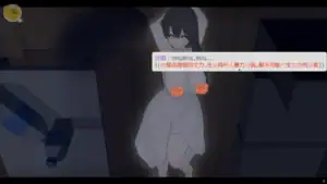 白衣女幽靈出現在室內空間中的劇情畫面，帶有詭異卻可愛的氛圍｜白衣女幽灵出现在室内空间中的剧情画面，带有诡异却可爱的氛围｜白い服の女幽霊が室内に現れるストーリーシーン｜Story scene of a female ghost appearing indoors