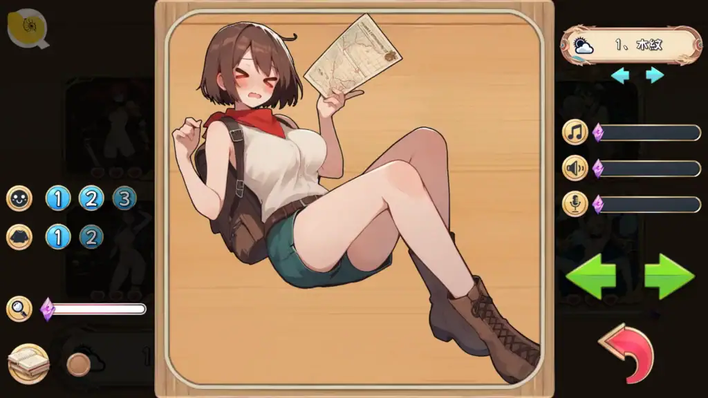 一般女角CG|一般女角CG|一般女キャラCG|General Female Character CG 坐姿的女角 CG,女角以輕鬆姿勢坐著,畫面右側顯示介面按鈕與切換選項|坐姿的女角 CG,女角以轻松姿势坐着,画面右侧显示界面按钮|座っている女キャラのCGで、右側に切替UIが表示されている|CG artwork of a seated female character with UI buttons on the right side.