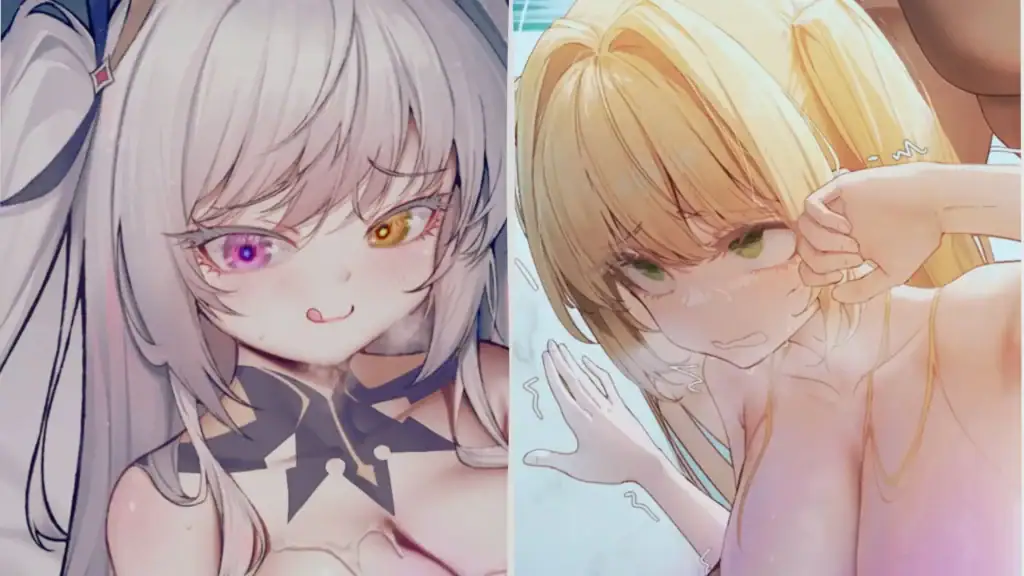 《影色漸染～阿斯林頓的妹神官～》雙女主形象對比的封面圖，呈現魅魔化與純愛兩種狀態｜《影色渐染～阿斯林顿的妹神官～》双女主形象对比封面图，呈现魅魔化与纯爱两种状态｜『影色に染まりゆく～アスリントンの妹神官～』魅魔化と純愛ルートを象徴する二人の対比イメージ｜Featured image showing the contrast between the succubus form and pure-love version of the heroine in “Shadow-Stained: Sister Priestess of Aslington”