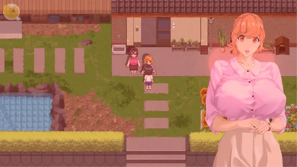 《おててつないで》村莊住宅區女性角色站在庭院場景｜《おててつないで》村庄住宅区女性角色站在庭院场景｜『おててつないで』住宅前の庭に立つ女性キャラシーン｜Otetetsunaide female character standing in village yard residential scene