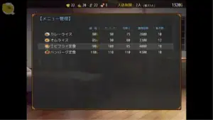 《流民娘と始める食堂繁盛記》料理數值與菜單管理強化介面 ｜ 《流民娘と始める食堂繁盛记》料理数值与菜单管理强化界面 ｜ 『流民娘と始める食堂繁盛記』レシピ強化と料理管理画面 ｜ Restaurant Prosperity with Refugee Girls recipe upgrade and menu management screen