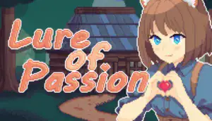 Lure Of Passion 主視覺圖｜像素風少女比出愛心動作｜釣魚主題遊戲封面｜Lure Of Passion メインビジュアル ドット絵 少女 ハートポーズ｜Lure Of Passion main visual pixel art girl heart pose