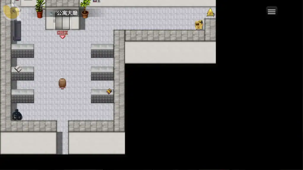 夜行遊戲公寓地圖畫面，玩家在公寓室內探索的像素風地圖場景｜夜行游戏公寓地图画面，玩家在公寓室内探索的像素风地图场景｜夜行 アパート内部マップ探索シーン｜Night Walk apartment interior map exploration scene