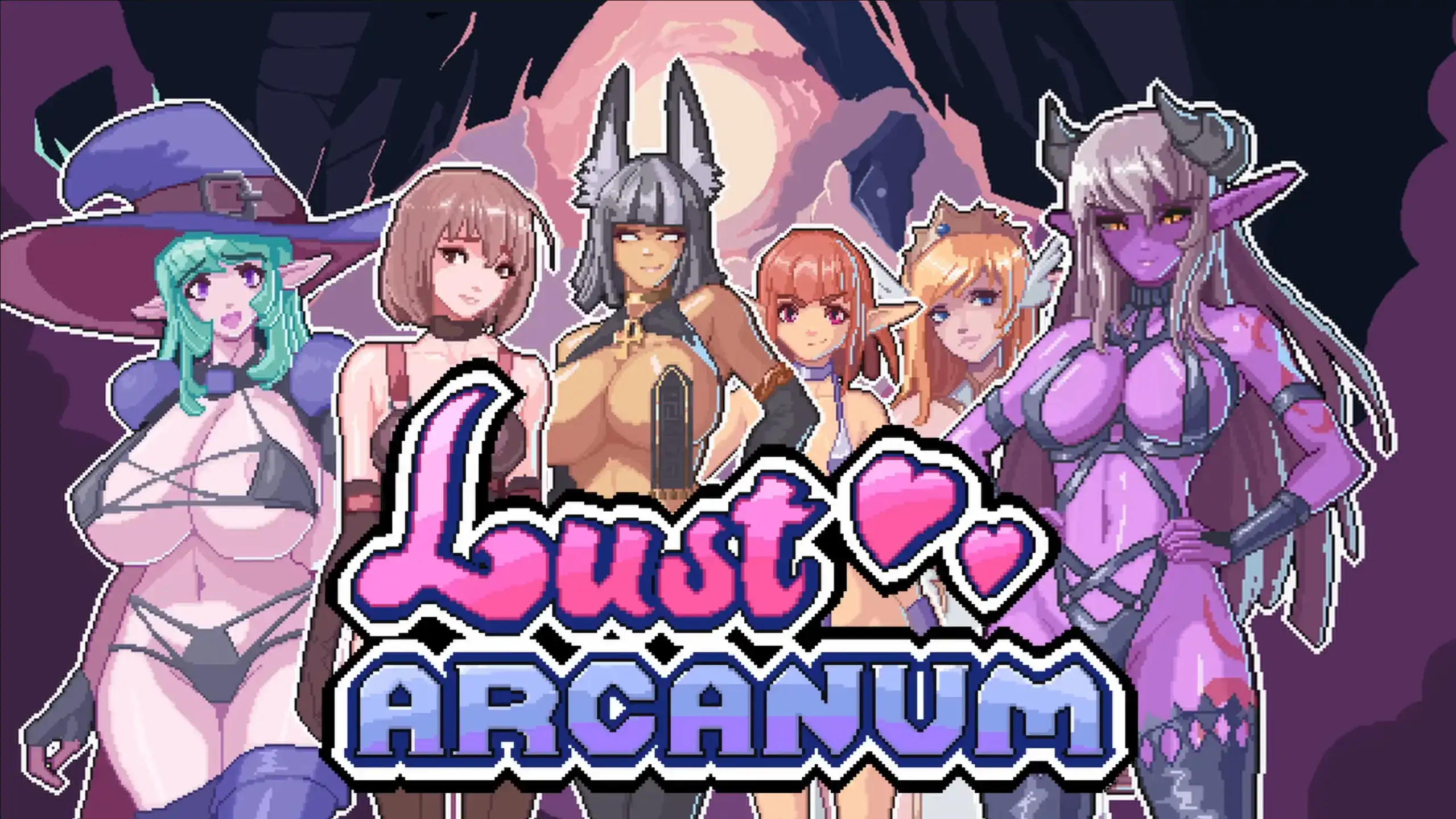 Lust Arcanum主視覺圖多位女性角色集合像素風奇幻色氣風格|Lust Arcanum主视觉图多位女性角色集合像素风奇幻色气风格|Lust Arcanum メインビジュアル 複数女性キャラ集合 ドット絵ファンタジーエロ風|Lust Arcanum key visual multiple female characters pixel fantasy erotic style
