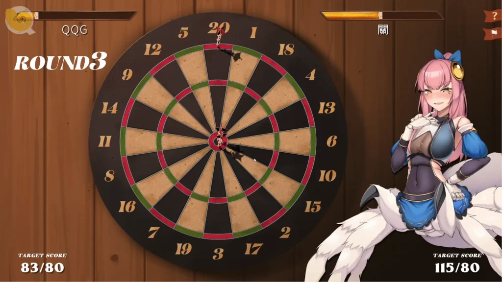 異世界餐酒館射飛鏢小遊戲，玩家在酒館中瞄準飛鏢盤挑戰分數｜异世界餐酒馆射飞镖小游戏，玩家在酒馆中瞄准飞镖盘挑战分数｜異世界ビストロのダーツミニゲーム、酒場でダーツボードを狙って得点を競う場面｜Isekai Bistro darts mini game where the player aims at the dartboard for points