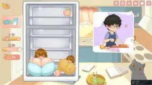 與美食少女戀愛吧 西瓜GAME玩法與冰箱合成畫面｜与美食少女恋爱吧 西瓜GAME玩法与冰箱合成画面｜グルメ美少女と恋しよう スイカゲーム風ミニゲーム画面｜Tasty Bite watermelon-style merge game inside refrigerator scene