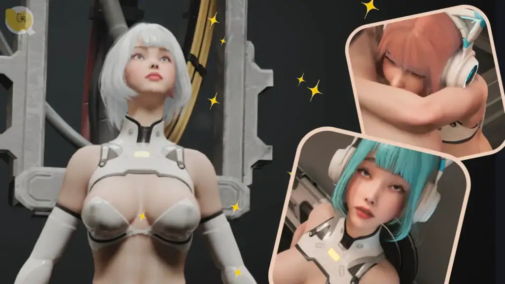 性機錯亂：伊利希亞計畫 Lucy 精選圖片，展示白髮與耳機造型的 UE5 仿生女性角色｜性机错乱：伊利希亚计划 Lucy 精选图片，展示白发与耳机造型的 UE5 仿生女性角色｜EROPSYCHOSIS：THE PROJECT ELYSARA、白髪とヘッドセット姿のLucyを描いたメインビジュアル｜EROPSYCHOSIS: THE PROJECT ELYSARA featured image showcasing Lucy with white hair and headset variations