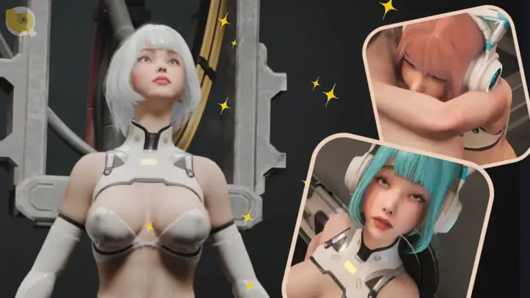 性機錯亂：伊利希亞計畫 Lucy 精選圖片，展示白髮與耳機造型的 UE5 仿生女性角色｜性机错乱：伊利希亚计划 Lucy 精选图片，展示白发与耳机造型的 UE5 仿生女性角色｜EROPSYCHOSIS：THE PROJECT ELYSARA、白髪とヘッドセット姿のLucyを描いたメインビジュアル｜EROPSYCHOSIS: THE PROJECT ELYSARA featured image showcasing Lucy with white hair and headset variations