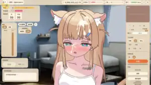 ふれあいミイちゃん角色互動動畫畫面，金髮綠眼貓耳少女ミイちゃん臉上沾滿噴濺的食物，露出臉紅又驚訝的表情 | ふれあいミイちゃん角色互动动画画面，金发绿眼猫耳少女ミイちゃん脸上沾满飞溅的食物，露出脸红又惊讶的表情 | ふれあいミイちゃんのキャラクターイベント、食べ物が顔や髪に飛び散り、頬を赤らめて驚いた表情を見せる猫耳少女ミイちゃん | Fureai Mii-chan character interaction showing food splashed onto the blonde catgirl's face and hair with a surprised, blushing expression